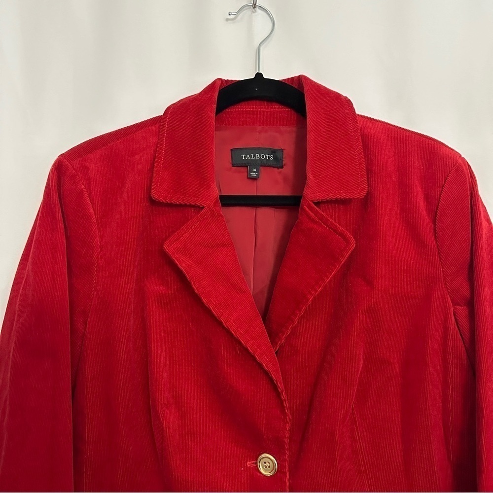Talbots Women's Red Corduroy Blazer Jacket Gold Button Front Closure sz 14 - Picture 2 of 11